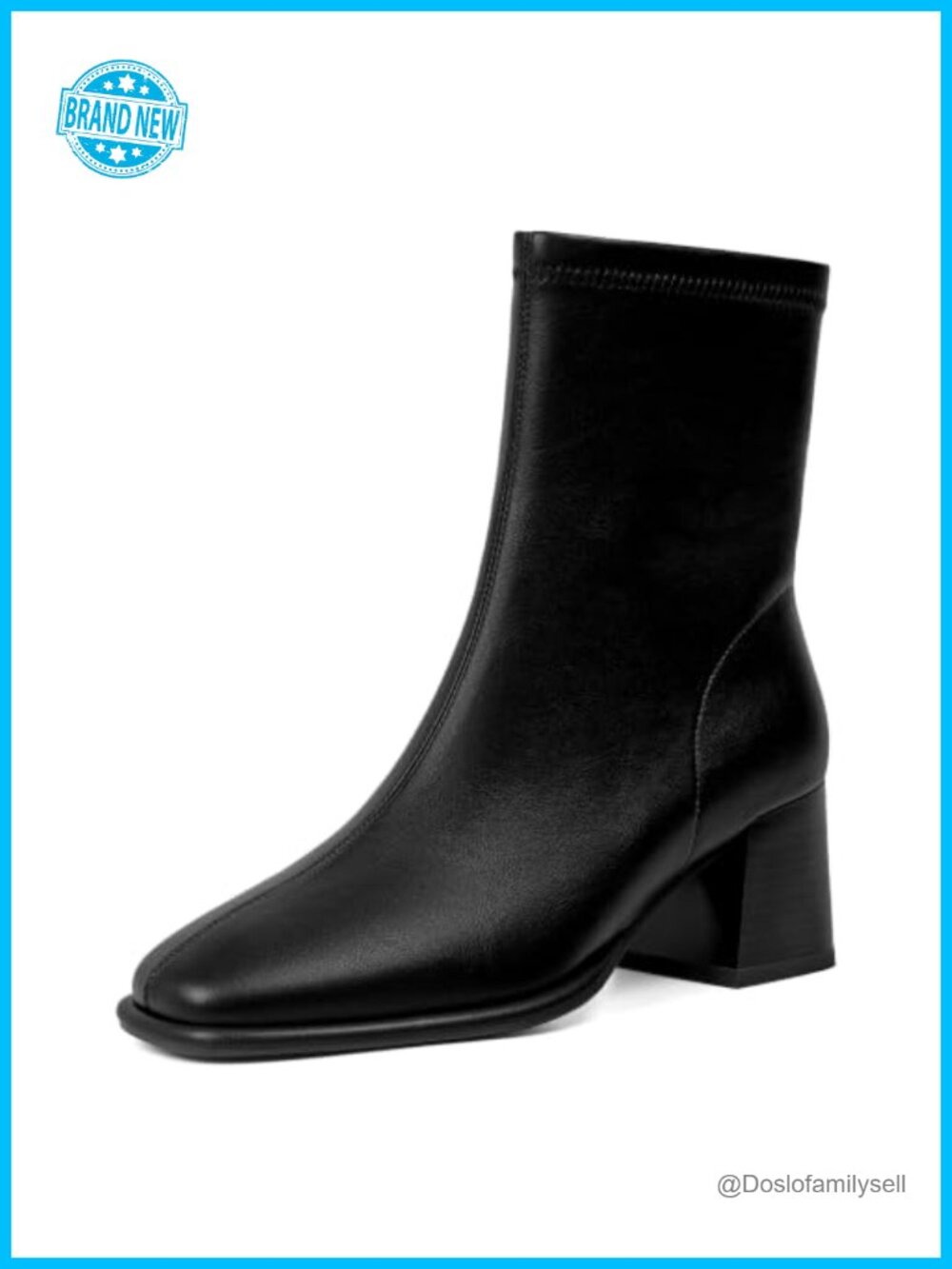 Square Toe Ankle Booties Chunky Block Heel Faux Leather